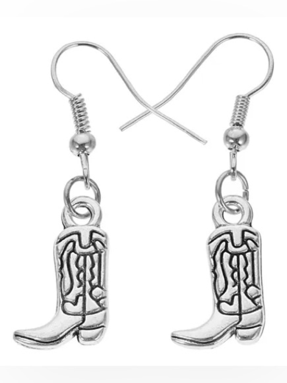 Cowboy Boot Silver Dangle Earings
